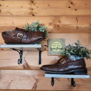 David Eden Exotic Ostrich Croc Gator‎ Leather Monk Strap Oxford Dress Shoes Sz 9